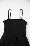 Black Spaghetti Straps Shirred Bodice Pocketed Wide Leg Jumpsuit