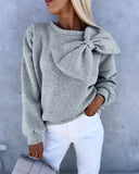 Round Neck Long Sleeve Bowknot Sweatshirt Trendy Loose Fit Casual Pullover Top