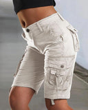 High Waist Pocket Design Cargo Shorts