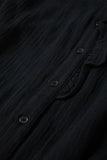 Black Textured Ruffled Trim Buttoned Loose Fit Shirt