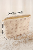 Parchment Bow Knot Dot Print Zipper Corduroy Cosmetic Bag