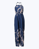 Halter Plants Print Backless Slit Wide Leg Jumpsuit