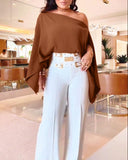 Solid Color Off the Shoulder Split Sleeve Versatile Blouse Top