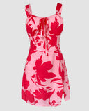 Leopard Square Neck Spaghetti Strap Romper Asymmetrical Lace up Slit Romper