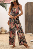 Black Floral Print Belted Sleeveless Wide Leg Jumpsuit