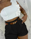 High Waist Ruched Shorts Casual Loose Fit Pocket Design Summer Shorts