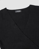 V Neck Ruched Side Button Decor Knit Sweater Slim Fit Pullover Top