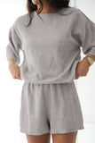 Gray Solid Color Loose Tee 2 Piece Shorts Set