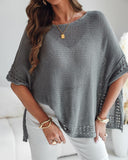 Solid Batwing Sleeve Hollow out Crochet Pattern Top Casual Cover Up