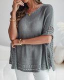 Solid Batwing Sleeve Hollow out Crochet Pattern Top Casual Cover Up