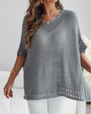 Solid Batwing Sleeve Hollow out Crochet Pattern Top Casual Cover Up