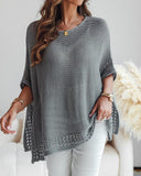 Solid Batwing Sleeve Hollow out Crochet Pattern Top Casual Cover Up