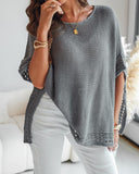 Solid Batwing Sleeve Hollow out Crochet Pattern Top Casual Cover Up