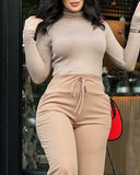 High Waist Drawstring Tied Detail Pants Casual Wide Leg Pants with Pockets