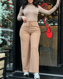 High Waist Drawstring Tied Detail Pants Casual Wide Leg Pants with Pockets