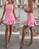 Sleeveless Ruffle Hem Zipper Back Slim Fit Mini Dress