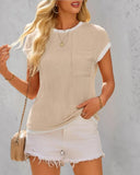 Colorblock Round Neck Short Sleeve Ribbed T Shirt Casual Loose Fit Kni Top