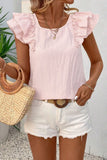 Gossamer Pink Textured Bow Knot Frilled Butterfly Sleeve Blouse