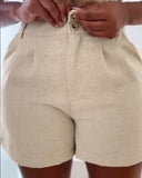 Plain Casual High Waist Pockets Pleated Shorts