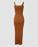 ChicMe ShapeSculpt Basic Lounge Slip U Neck Long Dress Elegant Sleeveless Ribbed Bodycon Maxi Dresses