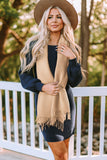 Khaki Bohemian Fringe Trim Textured Scarf