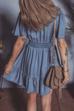 Ashleigh Blue Ruffled V Neck Smocked High Waist Denim Mini Dress