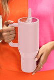 Light Pink Frosted Stainless Handle Large Vacuum Cup with Straw 40oz