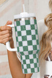 Blackish Green Full Rhinestone Checkerboard Handled Tumbler 40oz