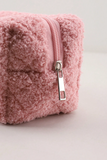 Pink Quilted Checkered Plush Zipped Makeup Bag