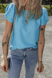 Light Blue Bubble Sleeve Solid Color Elegant T-Shirt