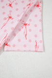 Pink Bow Knot Polka Dot Print Short Sleeve Top Lounge Set