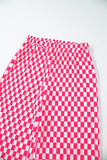 Pink Checkered Buttoned Shirt and High Waist Pants Pajama Set