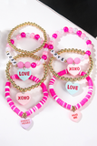 Bonbon Valentine Heart Pendant Beaded Elastic Bracelet Set