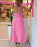 Turn down Collar Button Front Sleeveless Shirt Dress Casual Tied Detail Midi Dress