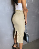 Ruffles Hem Mid Calf Slim Fit High Waist Pencil Skirt Elegant Skirt