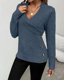 Shawl Collar Button Decor Knit Sweater