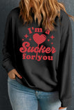 Black Im a Suckers for you Valentines Slogan Graphic Plus Size Sweatshirt