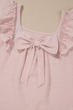 Gossamer Pink Textured Bow Knot Frilled Butterfly Sleeve Blouse