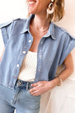 Dusk Blue Denim Pinup Folded Cap Sleeve Shirt