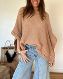 Solid Three Quarters Batwing Sleeve Hollow out Pattern Edges Casual Knit Top