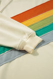Apricot Rainbow Colorblock Striped Pullover Sweatshirt