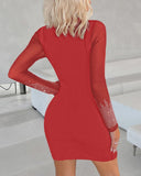 Rhinestone Sheer Mesh Patchwork Bodycon Dress