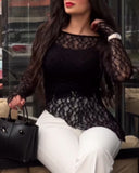 Long Sleeve Cinched Waist Asymmetrical Hem Textured Sheer Lace Top