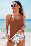 Mineral Red Drawstring Tummy Control Mix-and-match 2pcs Tankini Swimsuit