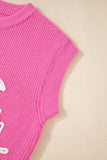 Bright Pink Western Horse Embroidered Round Neck Sweater Tee