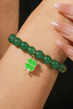 Blackish Green St Patricks Shamrock Beaded Elastic Bracelet