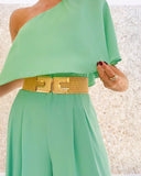 One Shoulder Ruffles Jumpsuit with Mental Belt