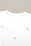 White Flower Applique Round Neck T-shirt