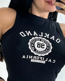 Letter Pattern O neck Crop Tank Top