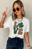 White Cheetah Clover LOVE Graphic St. Patricks Crewneck Tee